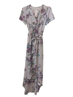 Candies Floral Maxi Romper Dress Small Purple V-Neck Belted Flutter Sleeves #H34